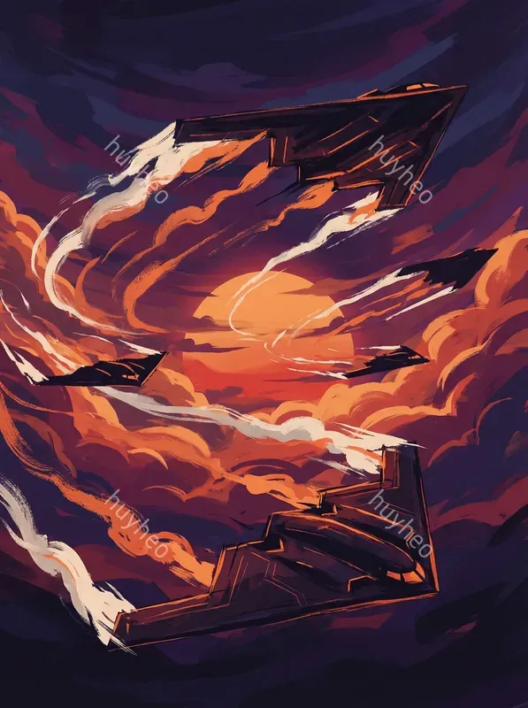 Fighter Jets Under The Sunset In Comic