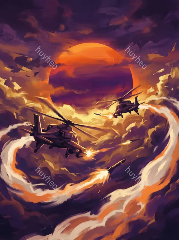 Fighter Jets Under The Sunset In Comic