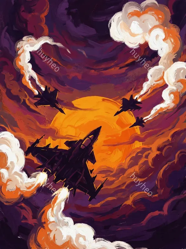 Fighter Jets Under The Sunset In Comic