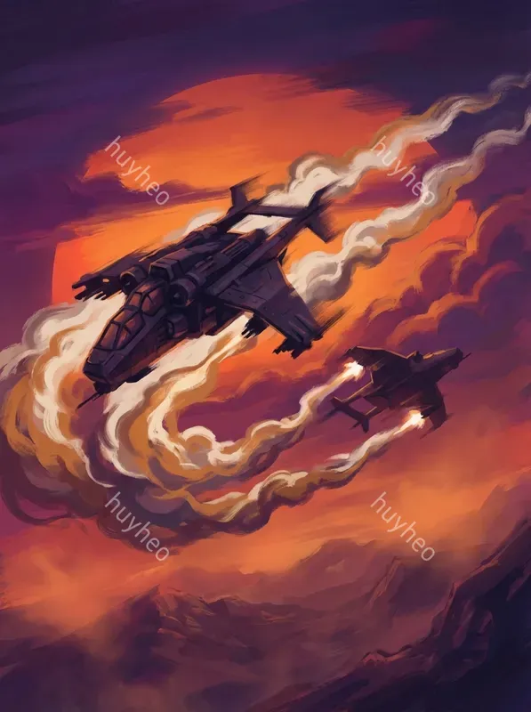 Fighter Jets Under The Sunset In Comic