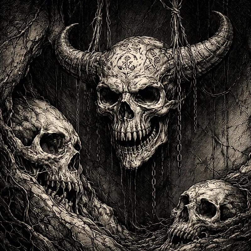 Dark Hanging Skulls Ink Artworks