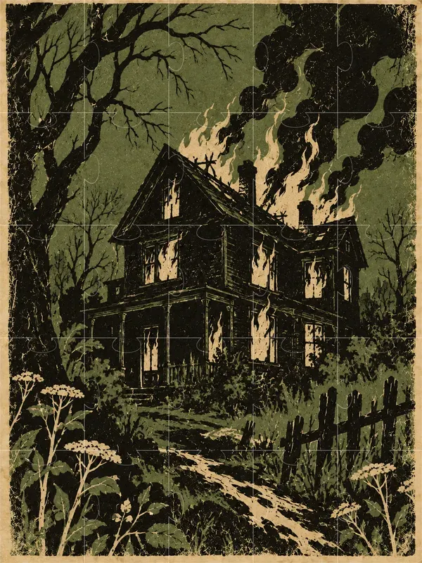 Vintage Folk Horror Linocut Illustrations