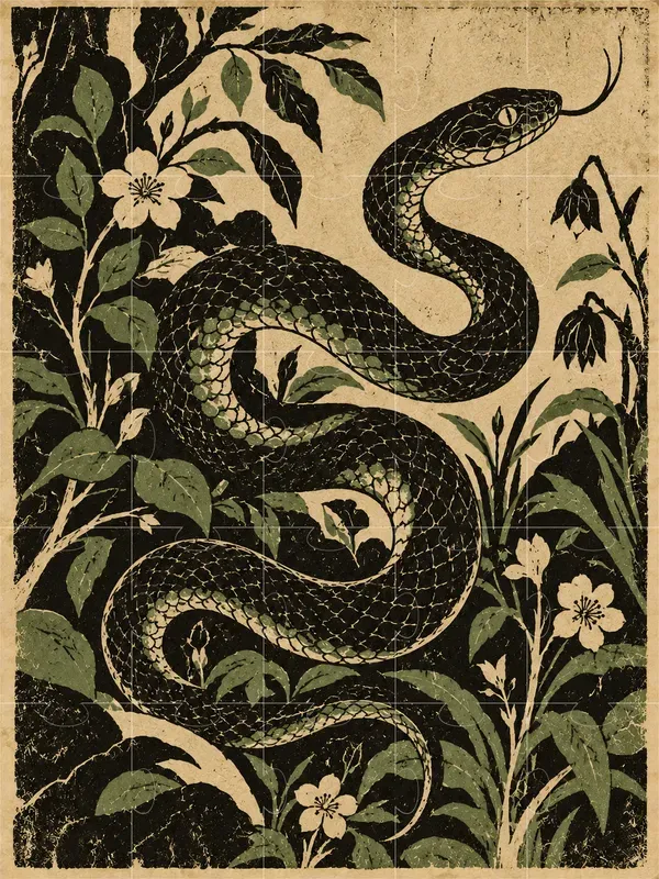 Vintage Folk Horror Linocut Illustrations