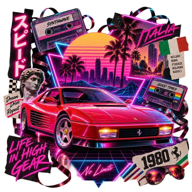 Neon 80s Synthwave Cassette Cliparts Art