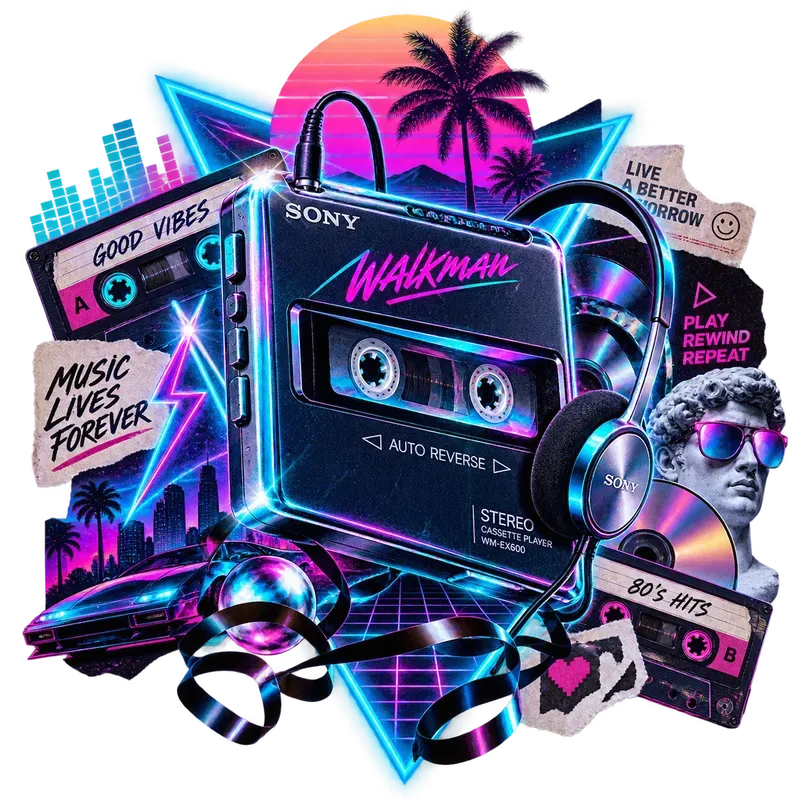 Neon 80s Synthwave Cassette Cliparts Art