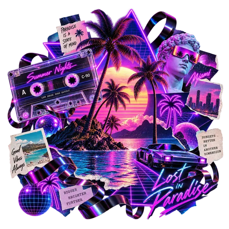 Neon 80s Synthwave Cassette Cliparts Art