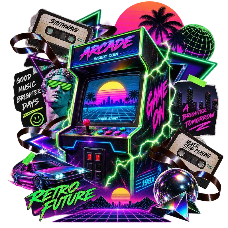 Neon 80s Synthwave Cassette Cliparts Art
