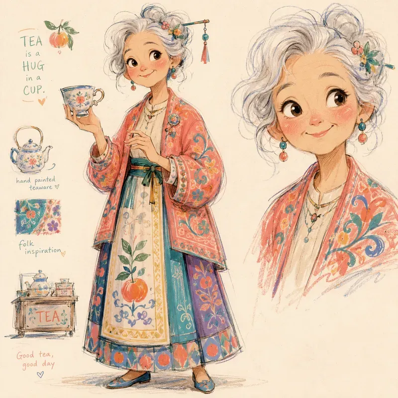 Whimsical Folk Fashion Character Art