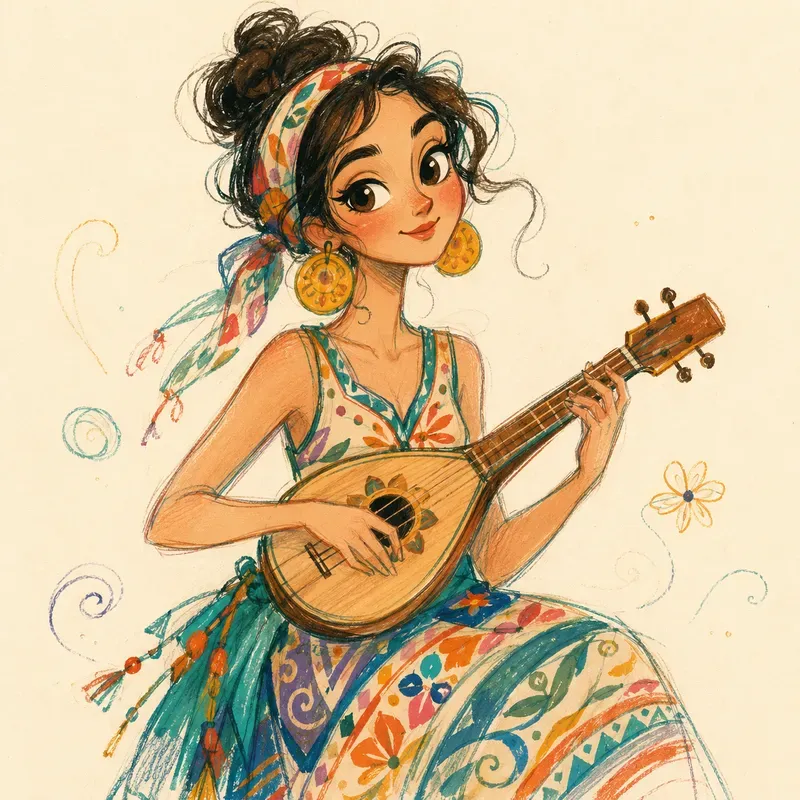 Whimsical Folk Fashion Character Art