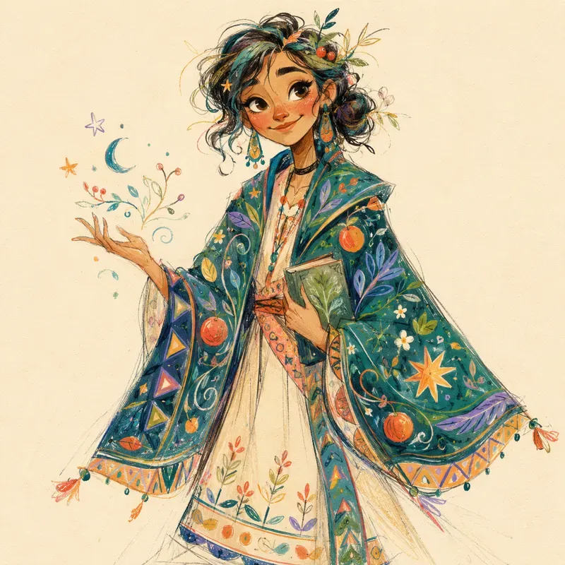 Whimsical Folk Fashion Character Art
