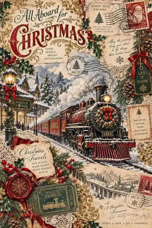 Vintage Christmas Journal Ephemera Pages