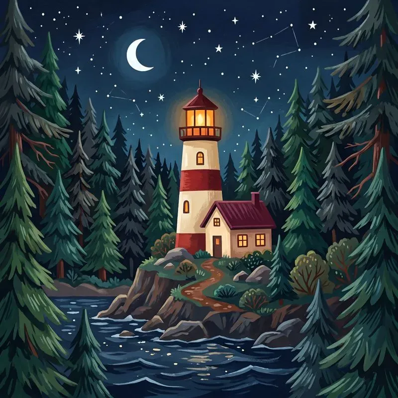 Cozy Pine Forest Cabin Gouache Art