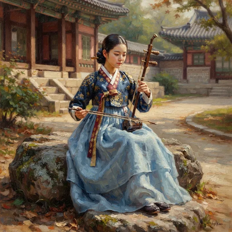 Traditional Korean Hanbok Oil Paintings