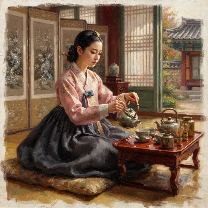Traditional Korean Hanbok Oil Paintings
