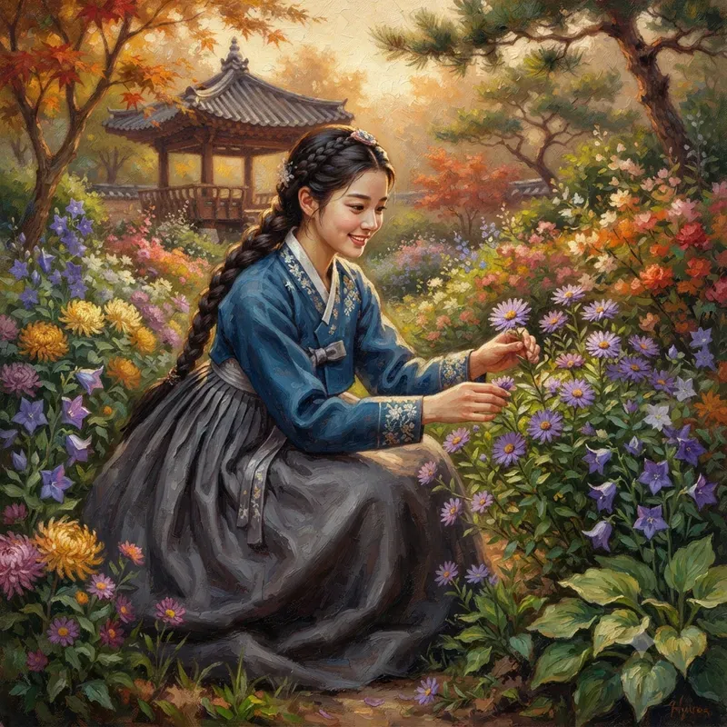 Traditional Korean Hanbok Oil Paintings