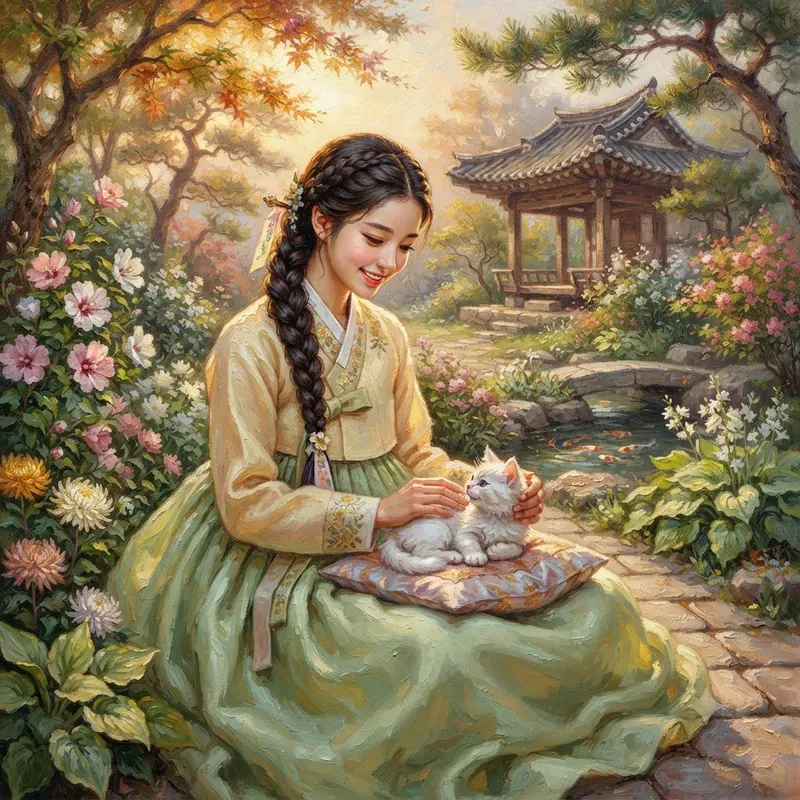 Traditional Korean Hanbok Oil Paintings