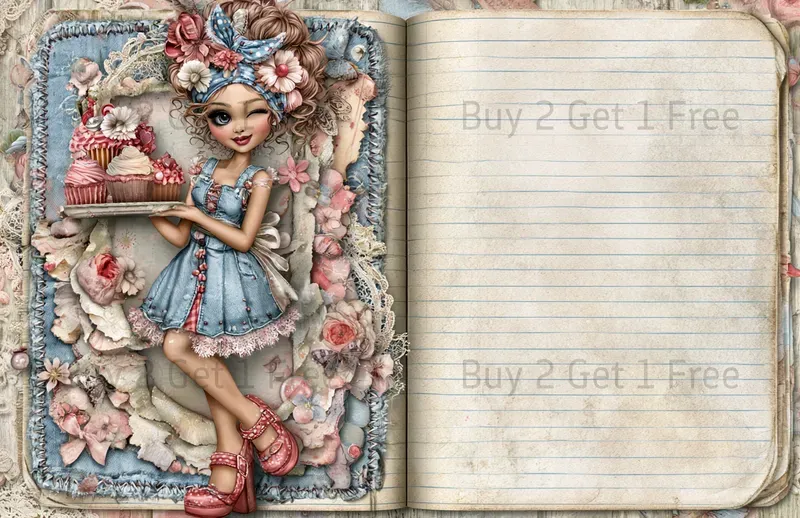 Sweet Denim Baking Girl Double Pages