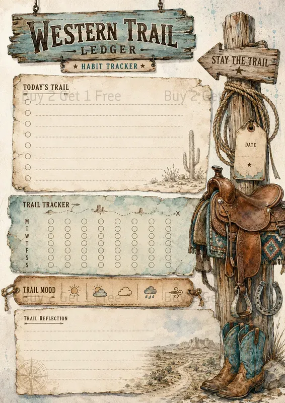 Western Habit Tracker Planner Pages