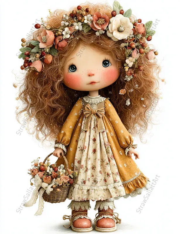 Whimsical Cottagecore Girl Doll Cliparts