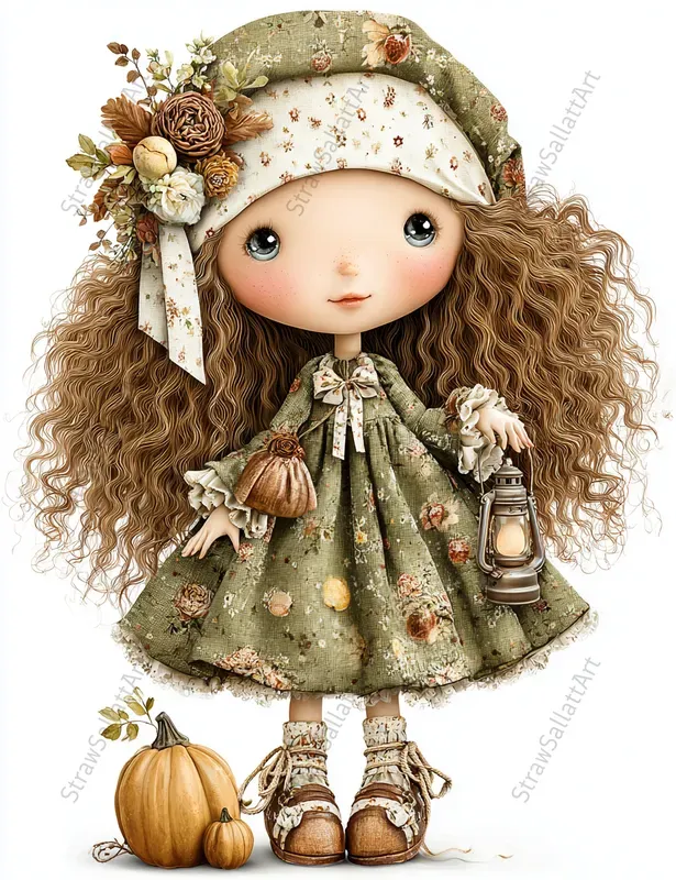 Whimsical Cottagecore Girl Doll Cliparts