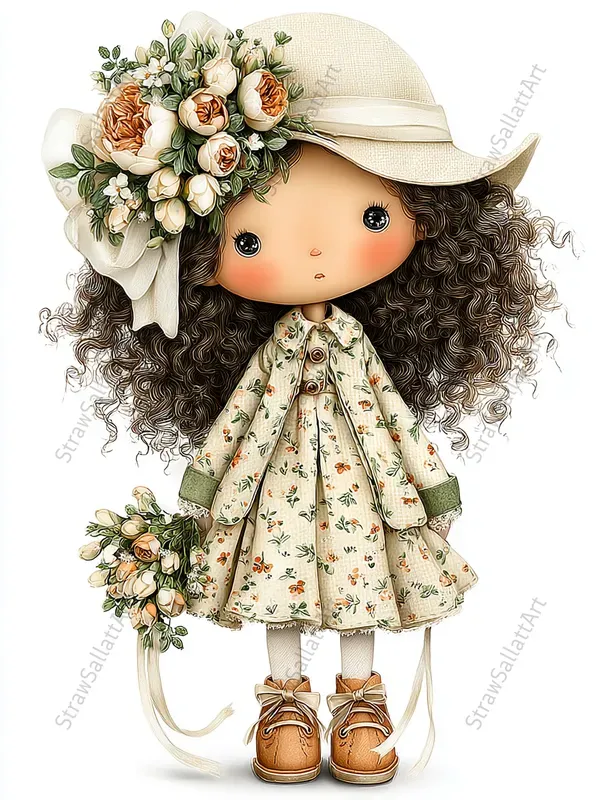 Whimsical Cottagecore Girl Doll Cliparts