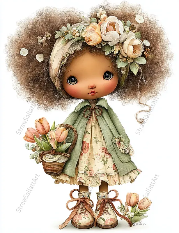 Whimsical Cottagecore Girl Doll Cliparts