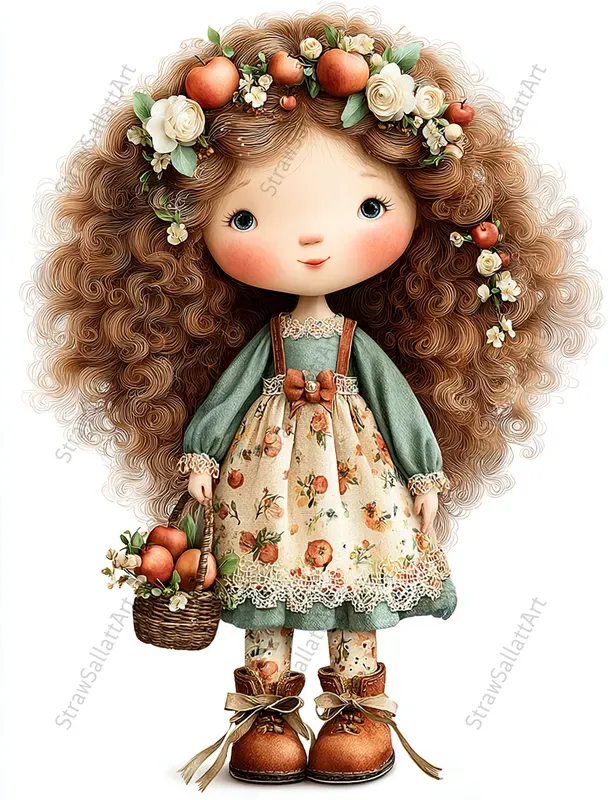 Whimsical Cottagecore Girl Doll Cliparts