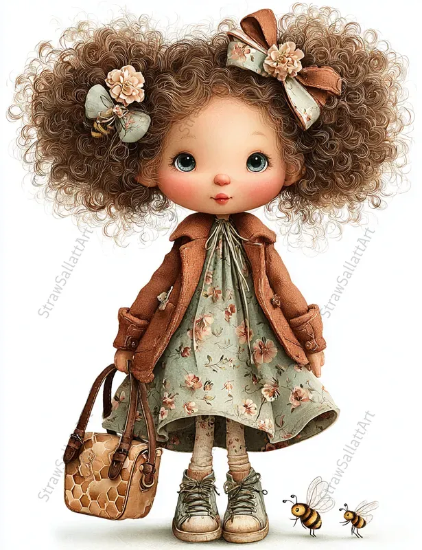 Whimsical Cottagecore Girl Doll Cliparts