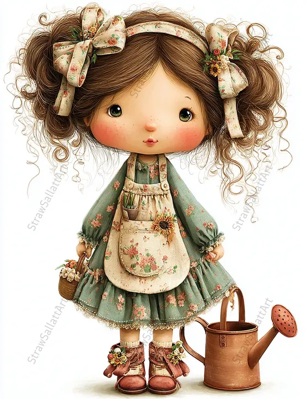 Whimsical Cottagecore Girl Doll Cliparts