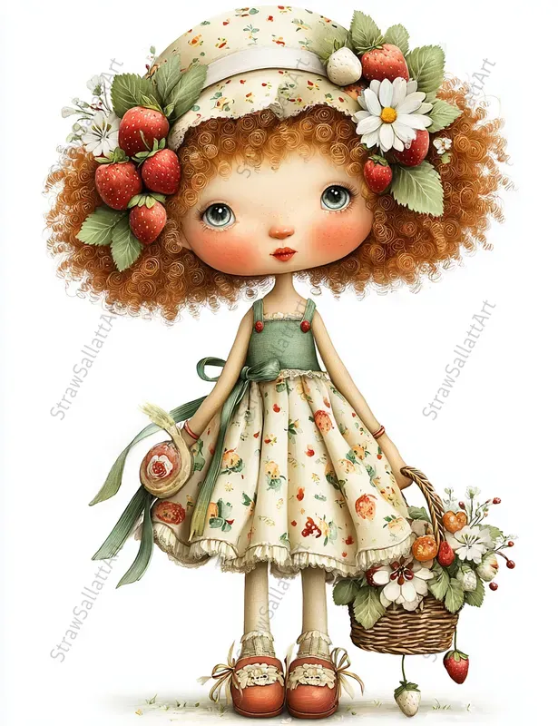 Whimsical Cottagecore Girl Doll Cliparts