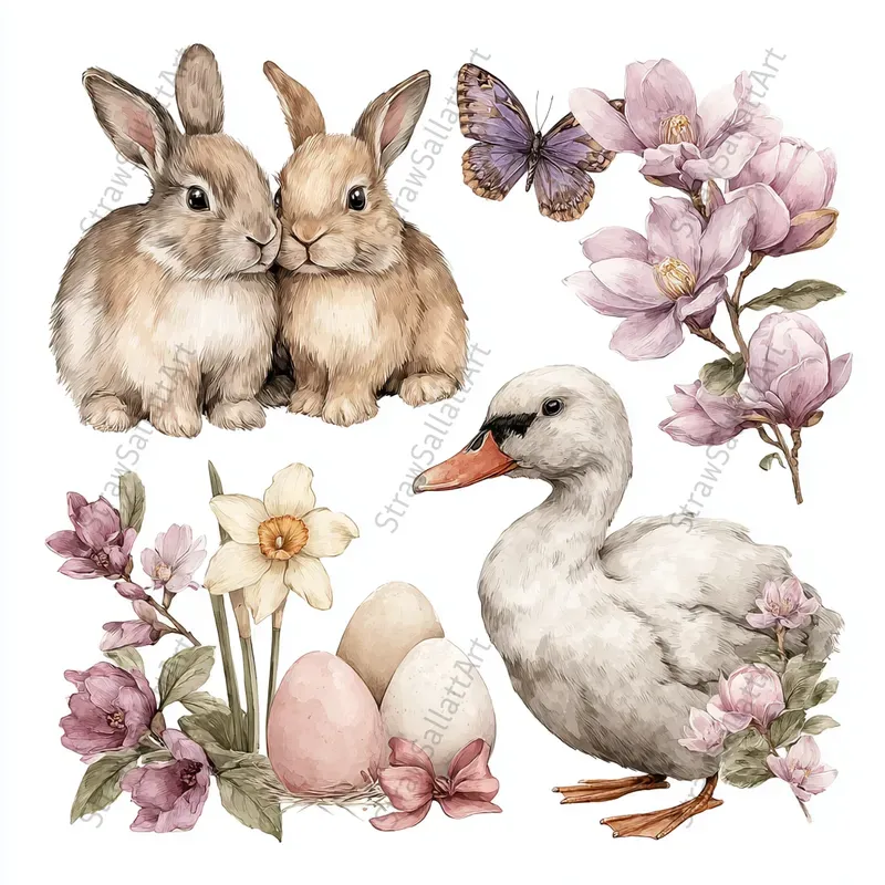 Easter Spring Line Art Botanical Clipart