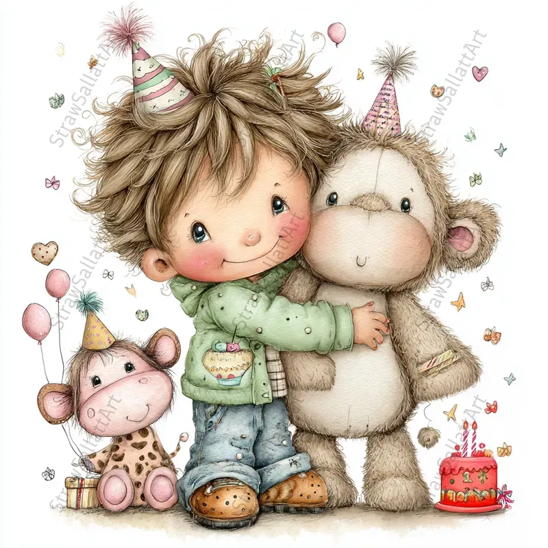 Happy Birthday Characters Clipart Cards