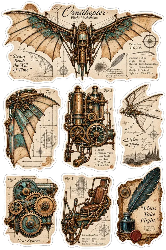 Rustic Steampunk Engine Patent Stickers