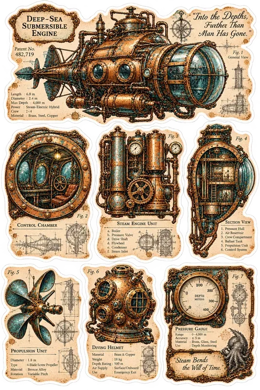 Rustic Steampunk Engine Patent Stickers