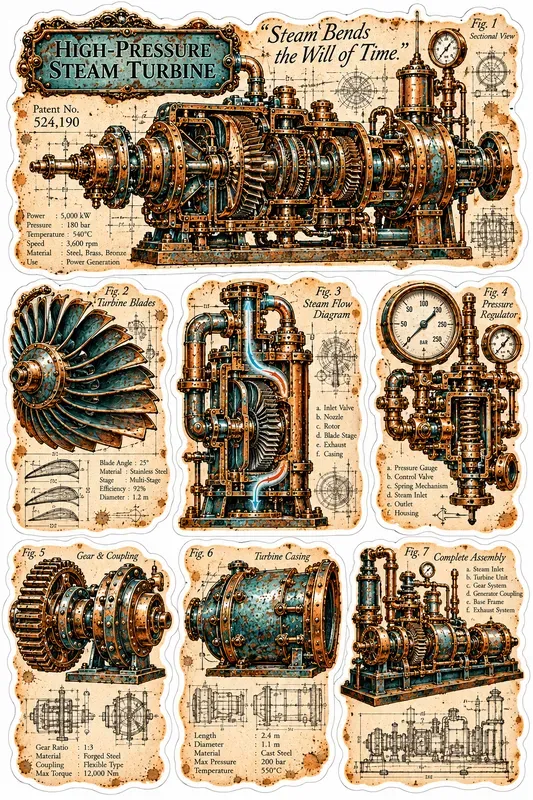 Rustic Steampunk Engine Patent Stickers
