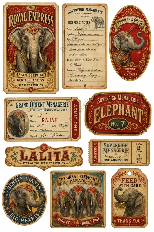 Circus Menagerie Ephemera Sheets