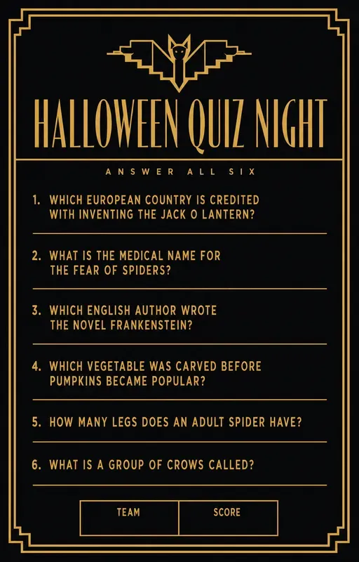 Halloween Party Trivia Quiz Sheets