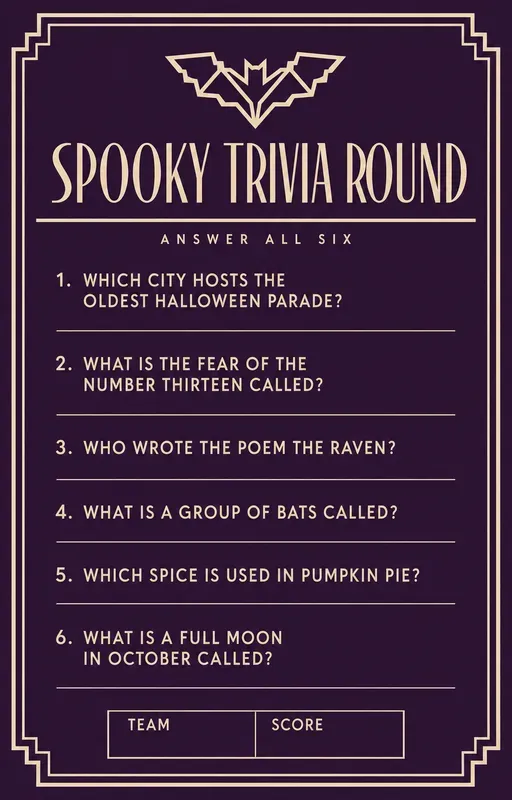 Halloween Party Trivia Quiz Sheets