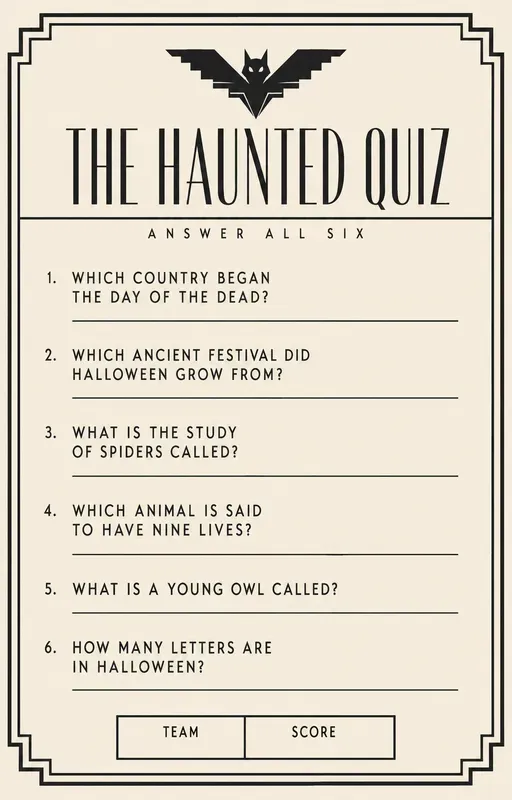 Halloween Party Trivia Quiz Sheets