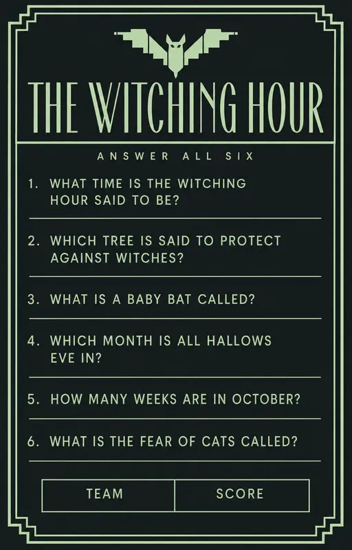 Halloween Party Trivia Quiz Sheets