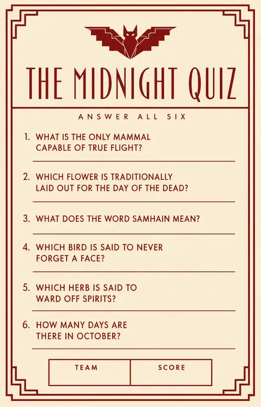 Halloween Party Trivia Quiz Sheets
