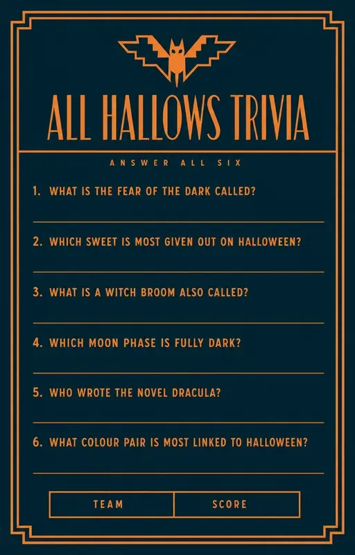 Halloween Party Trivia Quiz Sheets