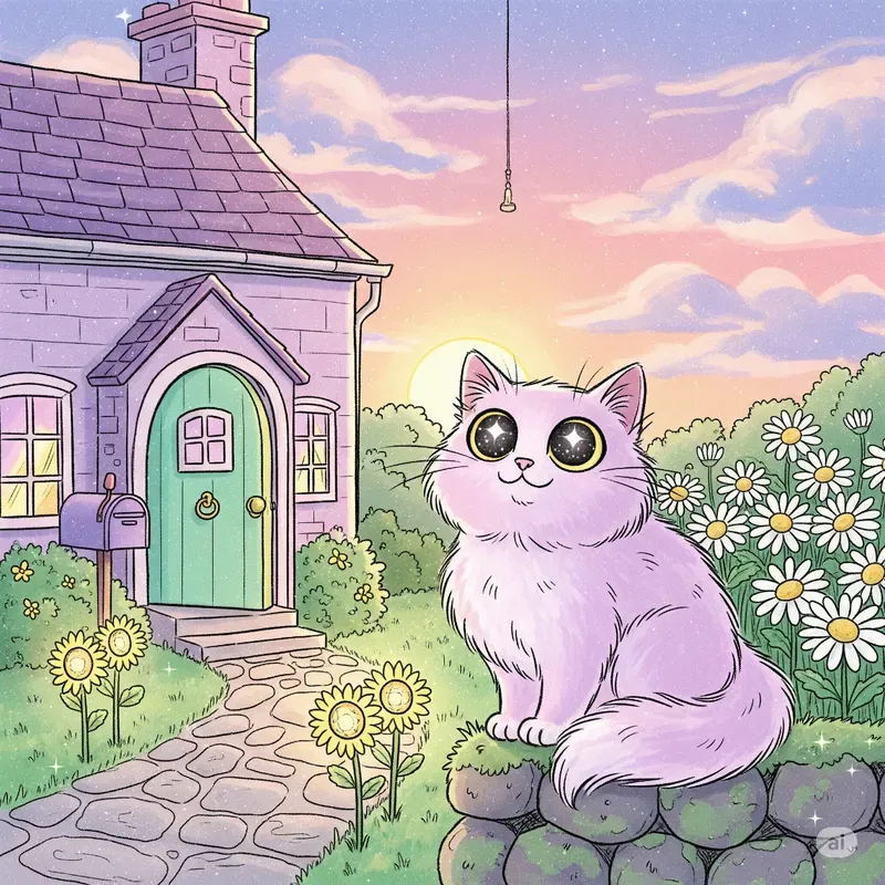 Pastel Porch Paws Sunset Garden Cats