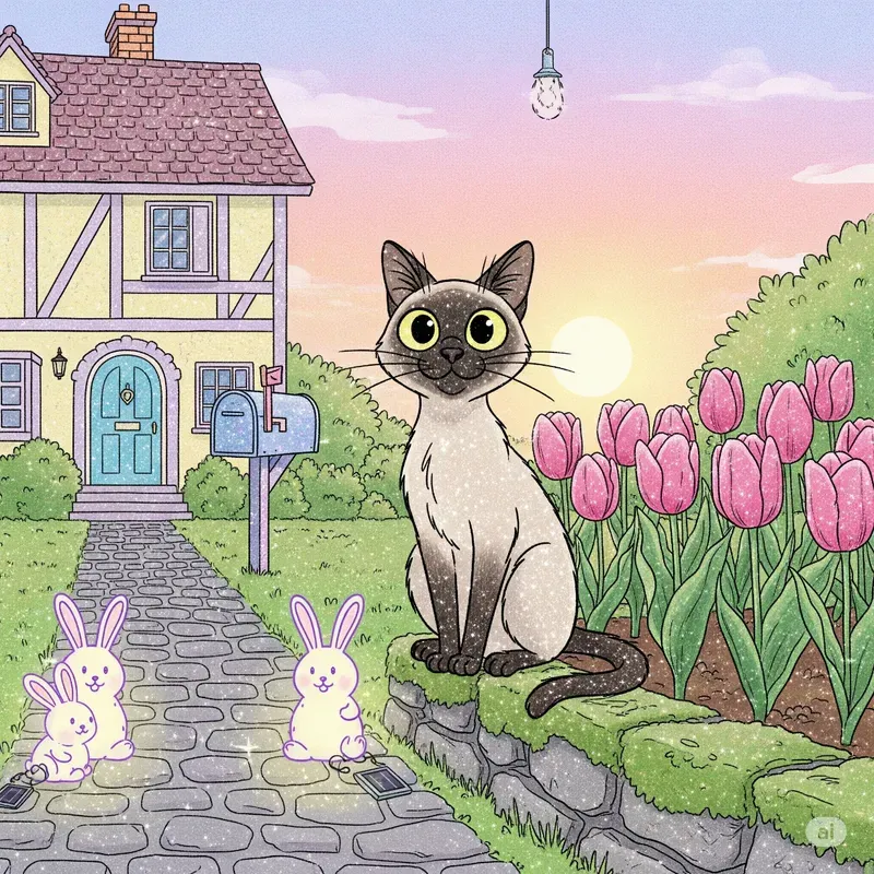 Pastel Porch Paws Sunset Garden Cats
