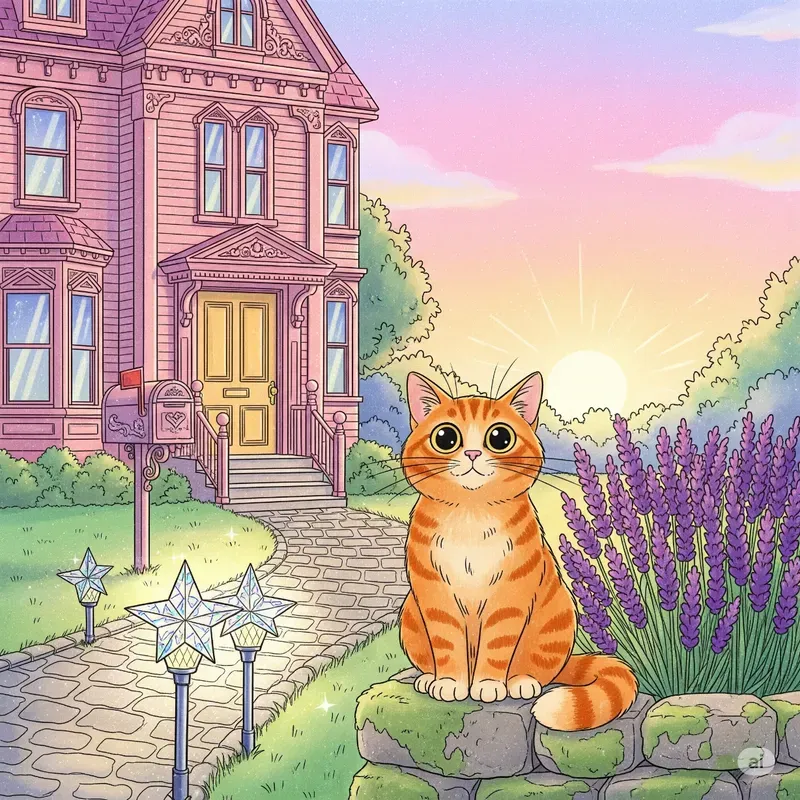 Pastel Porch Paws Sunset Garden Cats