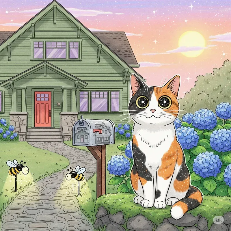 Pastel Porch Paws Sunset Garden Cats