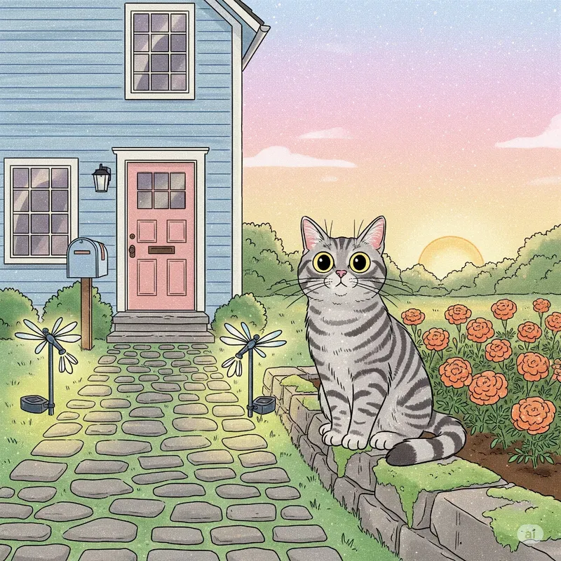Pastel Porch Paws Sunset Garden Cats