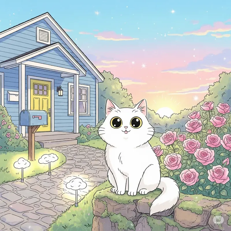 Pastel Porch Paws Sunset Garden Cats