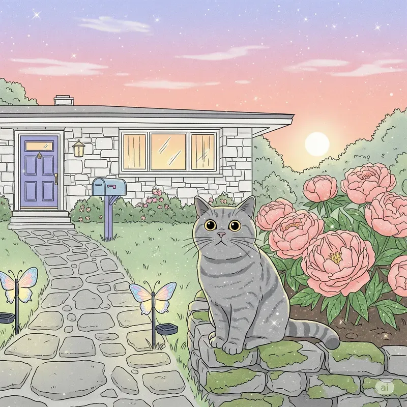 Pastel Porch Paws Sunset Garden Cats