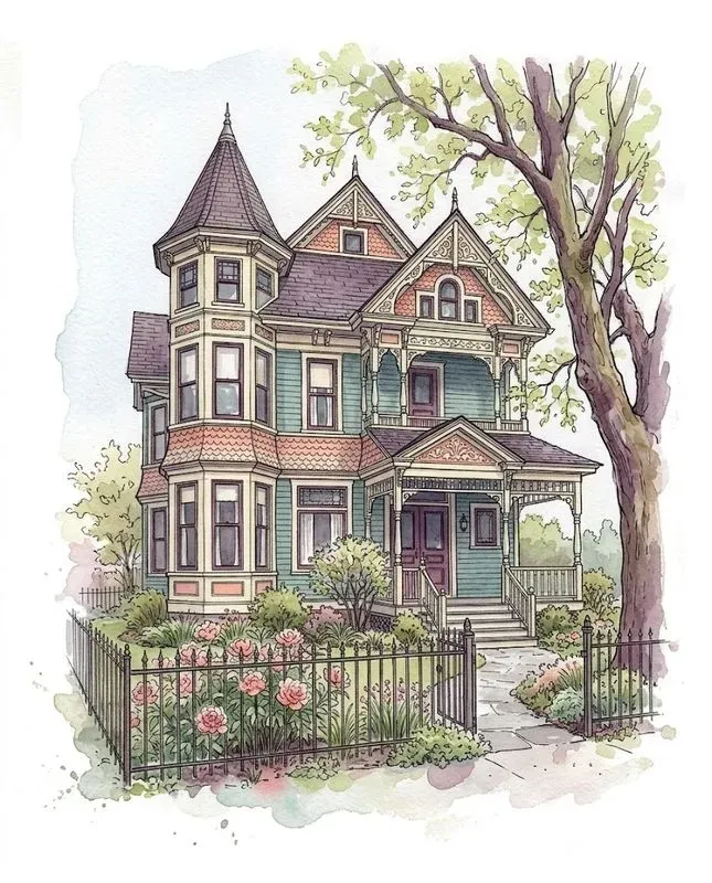 Watercolor Ink House Portraits